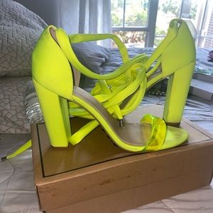 Neon yellow ASOS strappy chunky heels